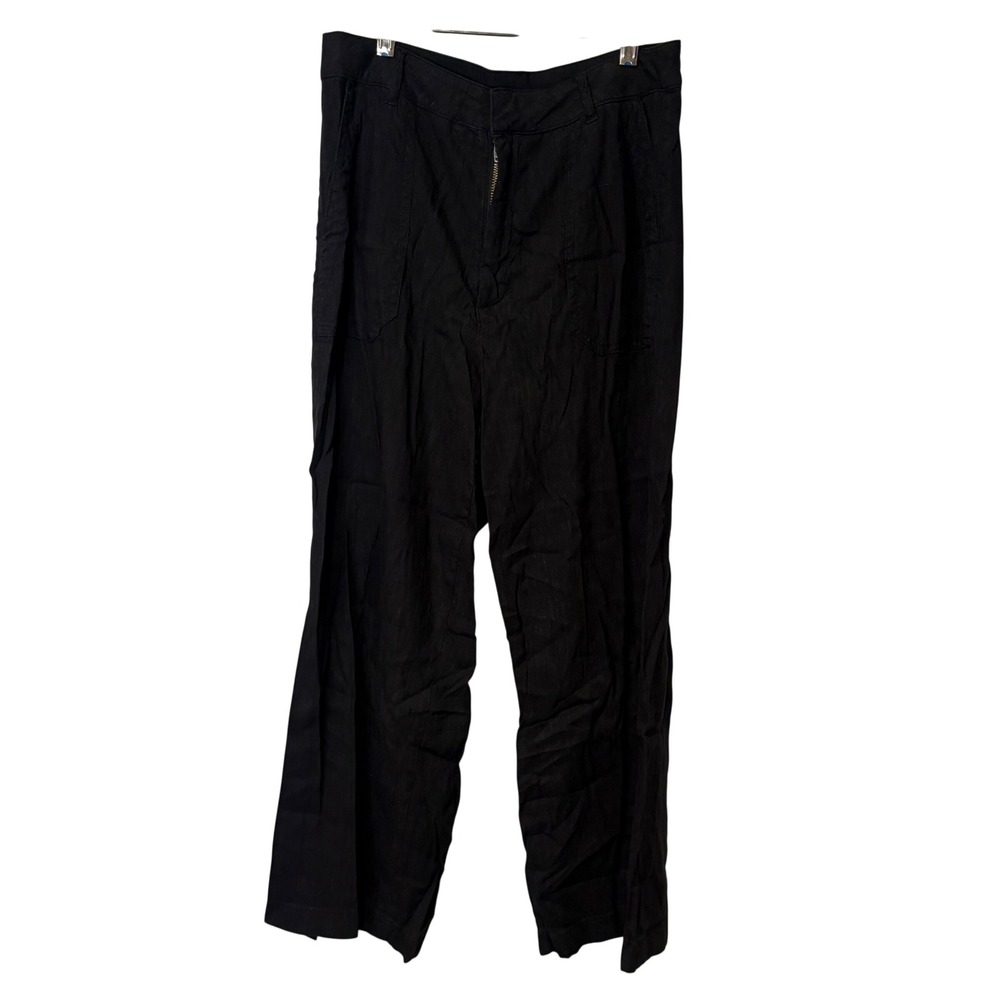 KUT from the Kloth Wide Leg Pants Womens 6 Black Linen Blend High Rise Casual